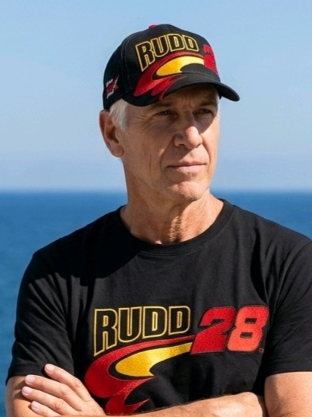 Vtg Chase Authentics Snap Cap Black Embroidered Red/Gold Flames Ricky Rudd, RYR